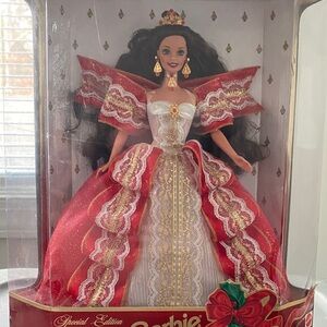 NIB 10th Anniversary Holiday Barbie Special Edition Doll in Red, and White Gown